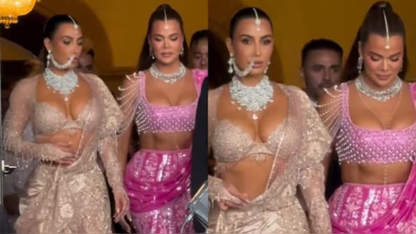  Kim & Khloe Kardashian stun in their lehengas as they leave for Anant Ambani and Radhika Merchant's wedding reception