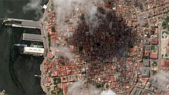 A satellite image shows Russian vessels and downtown Havana, Cuba, on June 13, 2024. (Image: Maxar Technologies via Reuters). File Photo