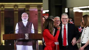 PM Modi and UK PM Keir Starmer. PTI/Reuters