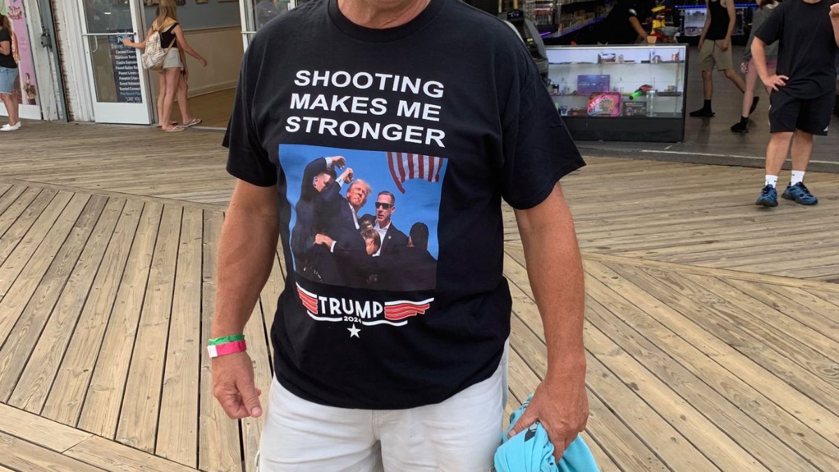 Social media users posting pictures of people wearing t-shirts with photos taken during Trump's assassination attempt printed on it. Source: X Social media users posting pictures of people wearing t-shirts with photos taken during Trump's assassination attempt printed on it. Source: X