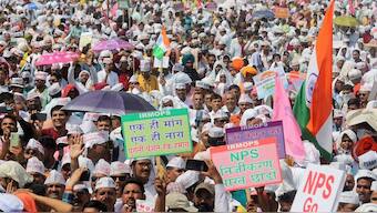 Employee protesting for restoration of Old Pension Scheme in New Delhi. File Photo