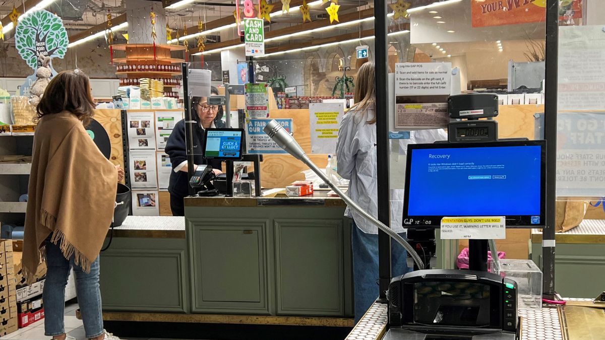A cash register shows a blue screen at a grocery store affected by a cyber outage in Sydney, Australia July 19, 2024. Reuters A cash register shows a blue screen at a grocery store affected by a cyber outage in Sydney, Australia July 19, 2024. Reuters