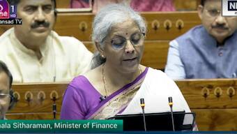 FM Niramala Sitharaman presenting Union Budget in India's Parliament. 