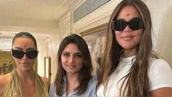 WATCH: Kim Kardashian, Khloe Kardashian receive a traditional welcome in Mumbai ahead of Anant Ambani-Radhika Merchant's wedding