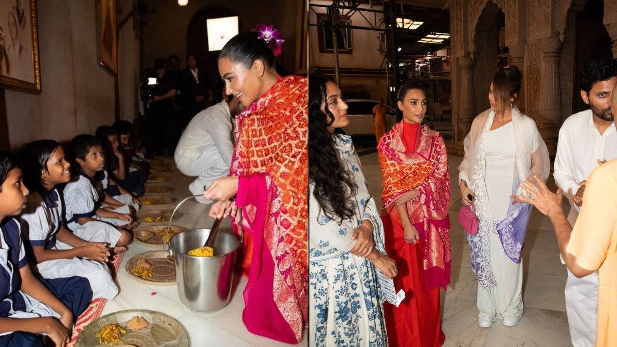 Kim and Khloe Kardashian take out time from Anant Ambani-Radhika Merchant's wedding, serve food to school kids at ISKCON temple in Mumbai Kim and Khloe Kardashian take out time from Anant Ambani-Radhika Merchant's wedding, serve food to school kids at ISKCON temple in Mumbai