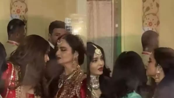  Aishwarya Rai shares an adorable moment with Rekha at Anant Ambani and Radhika Merchant's wedding, skips arriving with the Bachchans