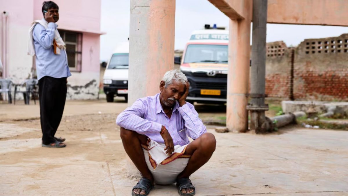 Chedilal, 65, father of Ruby who died in Hathras stampede in Uttar Pradesh, mourns outside a hospital on July 3, 2024. REUTERS Chedilal, 65, father of Ruby who died in Hathras stampede in Uttar Pradesh, mourns outside a hospital on July 3, 2024. REUTERS