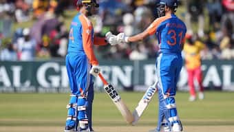 Abhishek Sharma and Ruturaj Gaikwad during the second T20I between India and Zimbabwe in Harare on Sunday. AP 