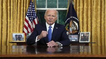 US President Joe Biden addresses the nation from the Oval Office of the White House in Washington. File Image/AP