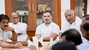 Congress President Mallikarjun Kharge, Leader of Opposition in the Lok Sabha Rahul Gandhi and other INDIA floor leaders during a meeting to discuss their strategy after presentation of the Union Budget 2024, at Kharge's residence, in New Delhi, on 23 July. PTI