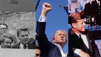 Left to Right: Former Presidents Ronald Reagan, Donald Trump and John F. Kennedy. AP / X