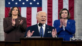 US President Joe Biden flanked by Vice President Kamala Harris and Former Speaker of the House Nancy Pelosi. File Image: AP
