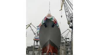 Frigate Tushil being launched Yantar shipyard in Russia. File image/PIB