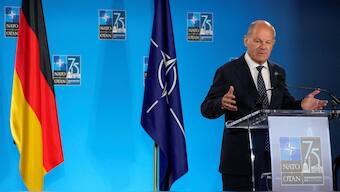 Germany's Chancellor Olaf Scholz holds a press briefing during NATO’s 75th anniversary summit in Washington, US, July 11, 2024. Reuters