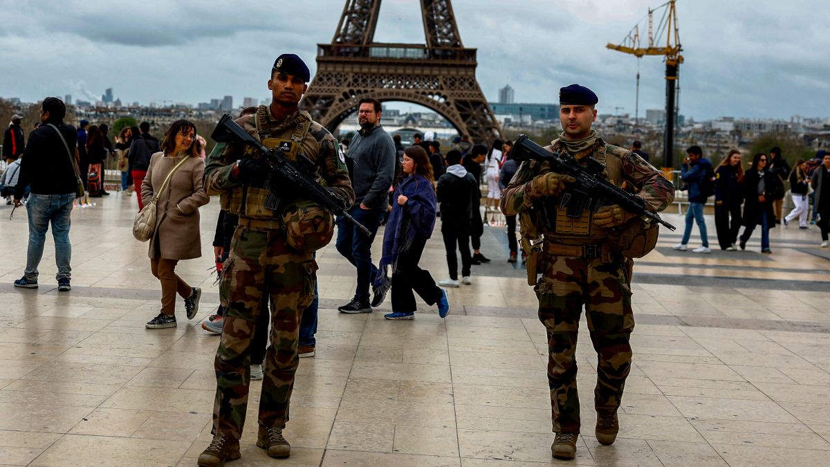 Armed French soldiers patrol on the Trocadero square as part of the "Vigipirate" security near the Eiffel Tower Stadium, Champ de Mars Arena and Grand Palais Ephemere venues for the Paris 2024 Olympic and Paralympic Games, in Paris. The event faces several security threats and the city is on high alert. File photo/Reuters Armed French soldiers patrol on the Trocadero square as part of the "Vigipirate" security near the Eiffel Tower Stadium, Champ de Mars Arena and Grand Palais Ephemere venues for the Paris 2024 Olympic and Paralympic Games, in Paris. The event faces several security threats and the city is on high alert. File photo/Reuters