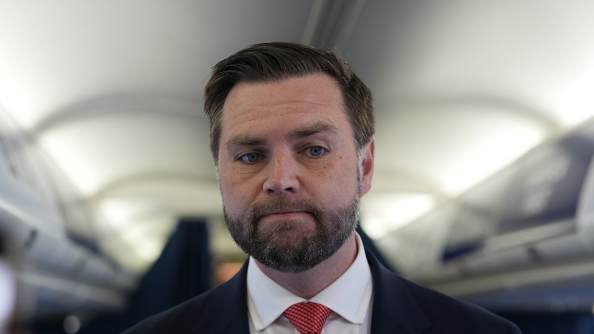 Republican vice presidential candidate Sen. JD Vance, R-Ohio, speaks to the media on his plane at Philadelphia International Airport, Tuesday, August 6, 2024, in Philadelphia. AP Republican vice presidential candidate Sen. JD Vance, R-Ohio, speaks to the media on his plane at Philadelphia International Airport, Tuesday, August 6, 2024, in Philadelphia. AP