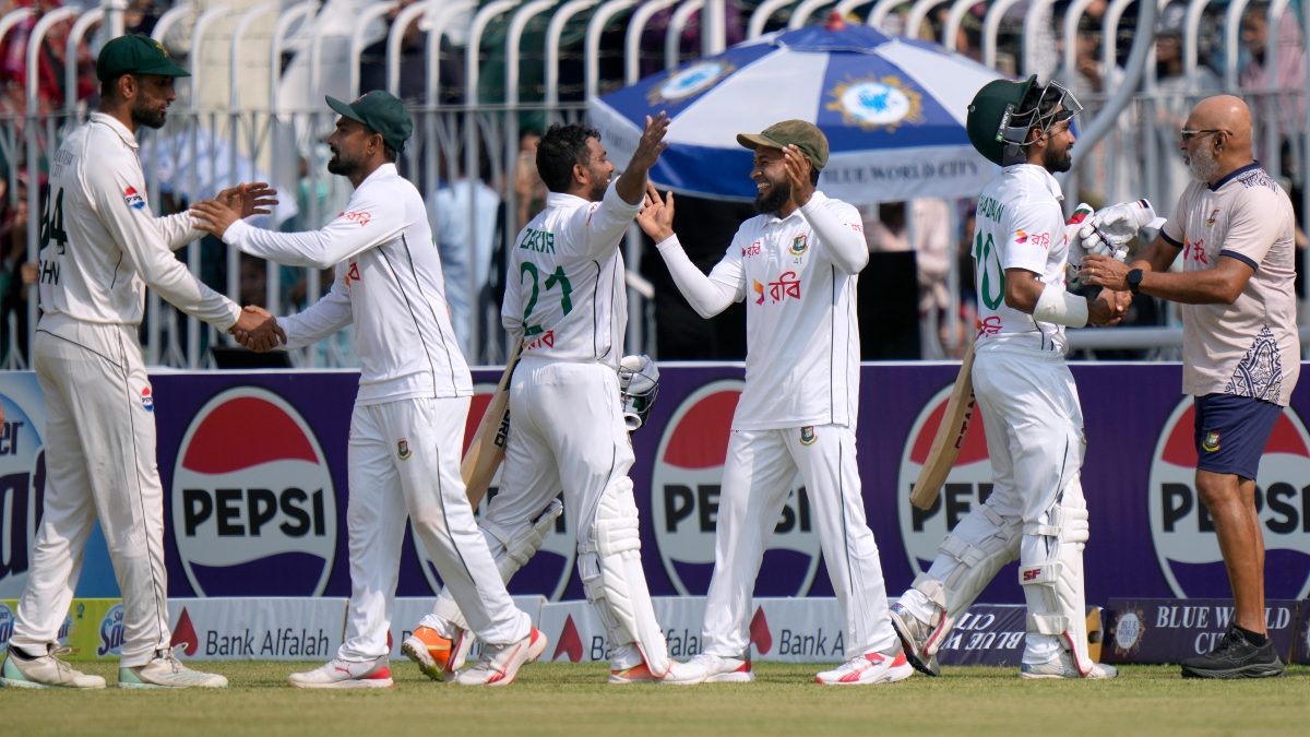 Bangladesh defeated Pakistan for the first-ever time in Tests, at Rawalpindi on Sunday. AP Bangladesh defeated Pakistan for the first-ever time in Tests, at Rawalpindi on Sunday. AP