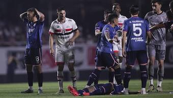 Juan Izquierdo of Uruguay's Nacional, collapsed on the pitch during a Copa Libertadores game against Brazil's Sao Paulo Thursday. AP