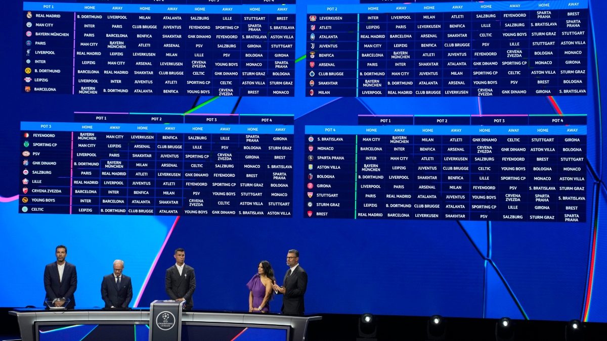 The league stage draw for the new-look UEFA Champions League took place in Monaco on Thursday. AP The league stage draw for the new-look UEFA Champions League took place in Monaco on Thursday. AP