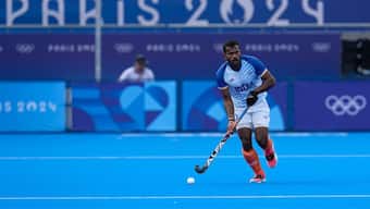 Amit Rohidas was shown a red card in the match against Great Britain at the 2024 Paris Olympics. AP