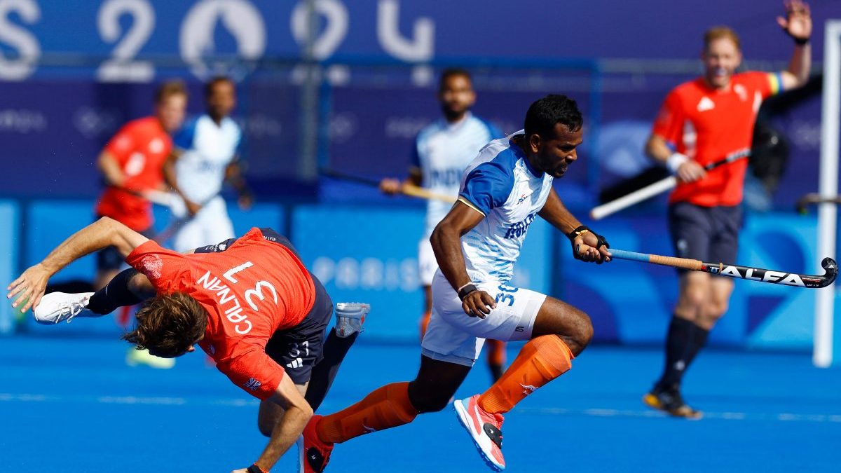Amit Rohidas was given red card during the hockey quarter-final between India and Great Britain at Paris Olympics. Reuters Amit Rohidas was given red card during the hockey quarter-final between India and Great Britain at Paris Olympics. Reuters