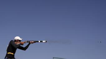 Anant Jeet Singh Naruka in action during the mixed team skeet qualification at Paris Olympics. Reuters