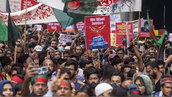 Activists take part in a protest march against Bangladesh Prime Minister Sheikh Hasina and her government to demand justice for more than 200 people killed in violent demonstrations last month in Dhaka. Source: AFP.