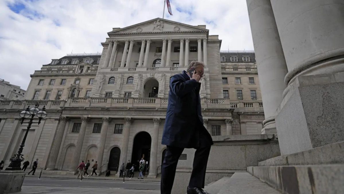 A man walks up the stairs in from of the Bank of England in London. Source: AP. A man walks up the stairs in from of the Bank of England in London. Source: AP.