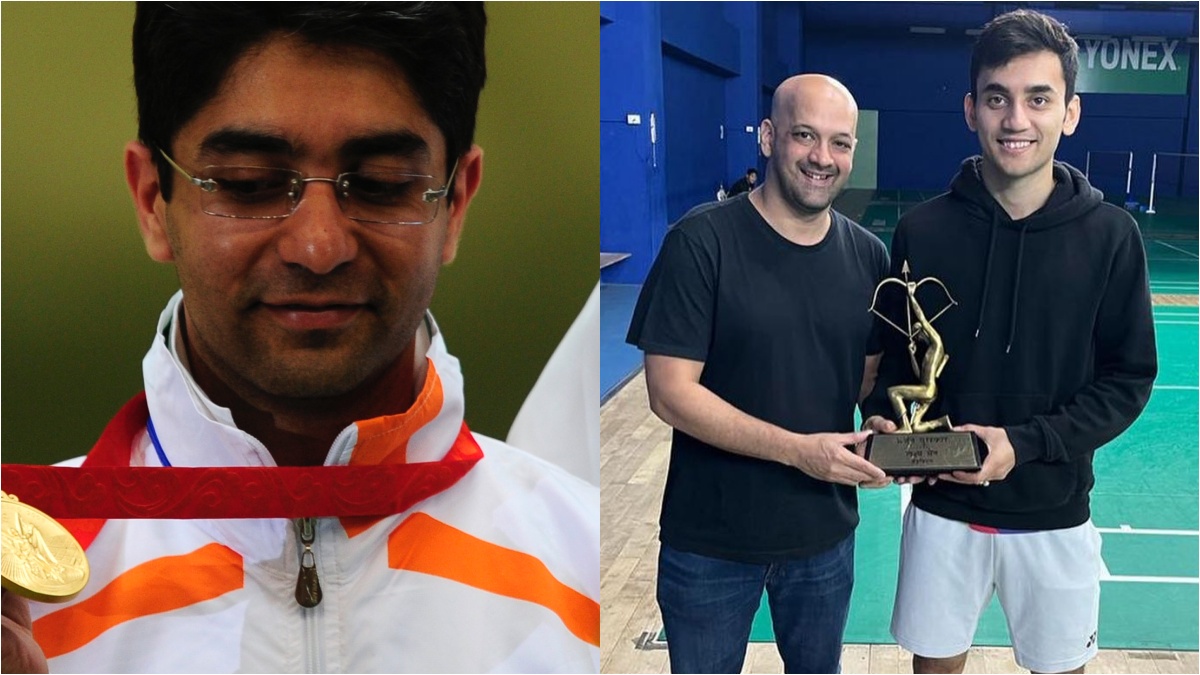 Abhinav Bindra (L) and Viren Rasquinha with Lakshya Sen (R) in file photos. Abhinav Bindra (L) and Viren Rasquinha with Lakshya Sen (R) in file photos.