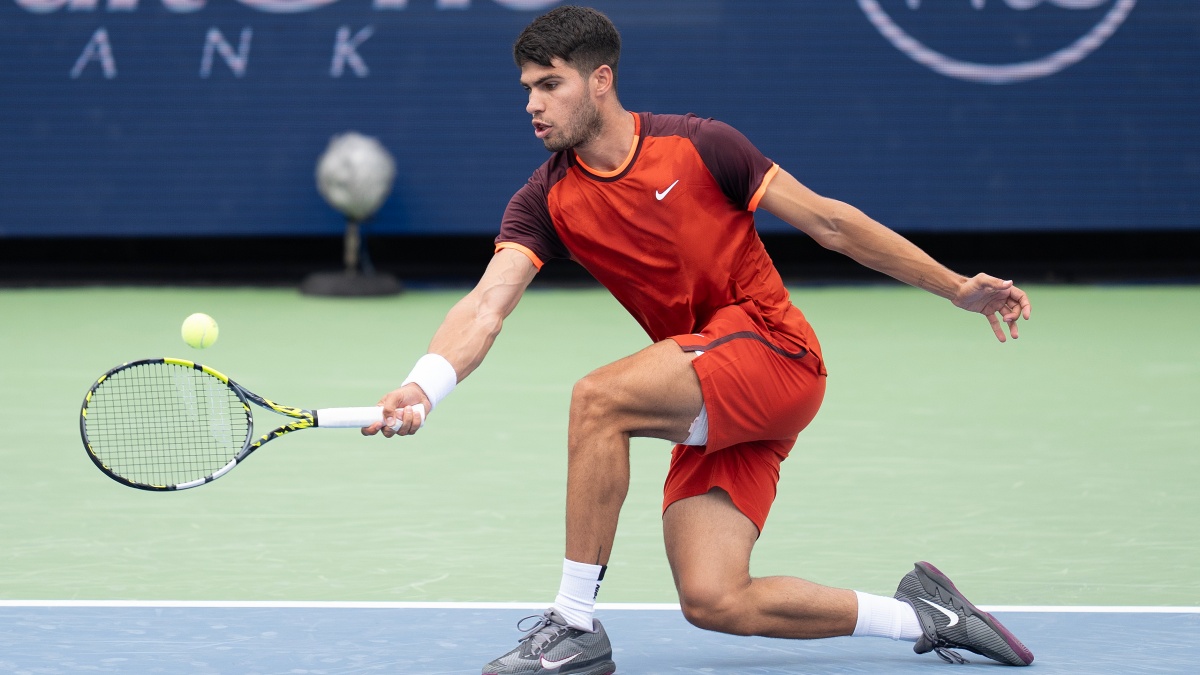 Carlos Alcaraz returns a shot during his match against Gael Monfils at the Cincinnati Open. Image: USA TODAY Sports/Reuters Carlos Alcaraz returns a shot during his match against Gael Monfils at the Cincinnati Open. Image: USA TODAY Sports/Reuters