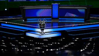 UEFA Champions League trophy is displayed ahead of the draw for the revamped 2024-25 competition. AP