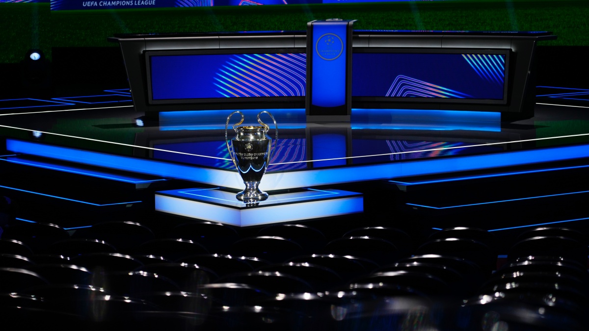 UEFA Champions League trophy is displayed ahead of the draw for the revamped 2024-25 competition. AP UEFA Champions League trophy is displayed ahead of the draw for the revamped 2024-25 competition. AP