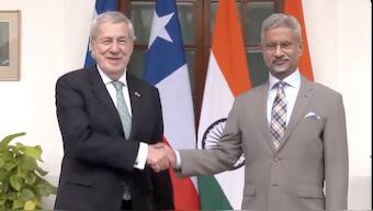India's Foreign Minister S Jaishankar met his Chilean counterpart Alberto van Klaveren in New Delhi on Wednesday (August 28). Image source: Screengrab from DD