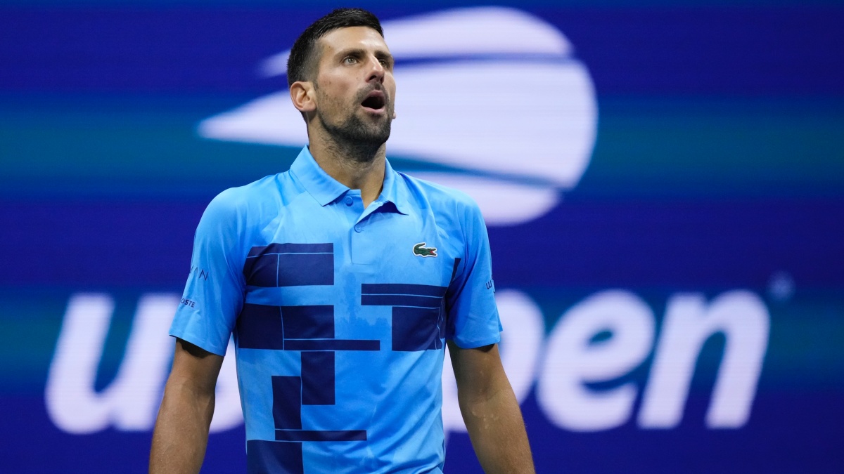 Novak Djokovic reacts against Alexei Popyrin during their third round meeting at the US Open. AP Novak Djokovic reacts against Alexei Popyrin during their third round meeting at the US Open. AP