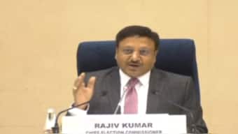 Chief Election Commissioner Rajiv Kumar addresses a press conference in Delhi on Friday. ANI File