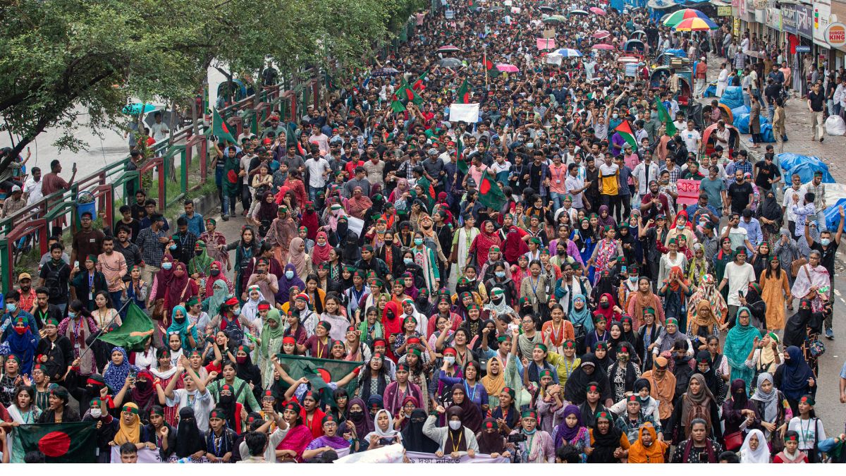 People participate in a protest march against Prime Minister Sheikh Hasina and her government to demand justice for the victims killed in the recent countrywide deadly clashes, in Dhaka, Bangladesh, Saturday, Aug. 3, 2024.- Image- AP People participate in a protest march against Prime Minister Sheikh Hasina and her government to demand justice for the victims killed in the recent countrywide deadly clashes, in Dhaka, Bangladesh, Saturday, Aug. 3, 2024.- Image- AP