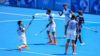 Harmanpreet Singh scores with a penalty corner against Argentina in the Paris Olympics. PTI