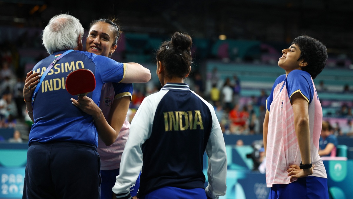 India women's table tennis team beat Romania to qualify for the quarterfinals at Paris Olympics. Reuters India women's table tennis team beat Romania to qualify for the quarterfinals at Paris Olympics. Reuters