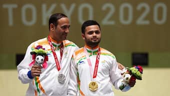 Shooters Manish Narwal and Singhraj during the Tokyo Paralympics. Reuters