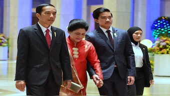 Indonesia's President Joko Widodo, his wife Iriana and son Kaesang Pangarep. File image/ Reuters