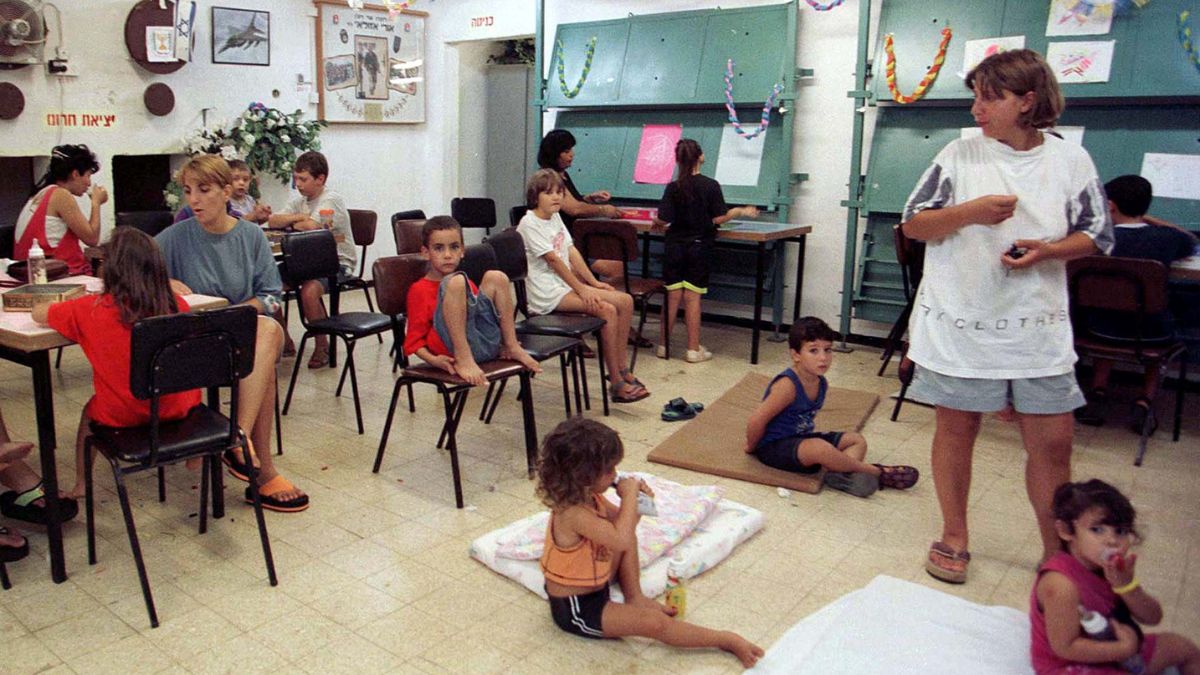 Israeli mothers and children spend the morning in a local bomb shelter after a barrage of Hezbollah-fired Katyusha rockets exploded in the area August 19, 1997. File Image/Reuters Israeli mothers and children spend the morning in a local bomb shelter after a barrage of Hezbollah-fired Katyusha rockets exploded in the area August 19, 1997. File Image/Reuters