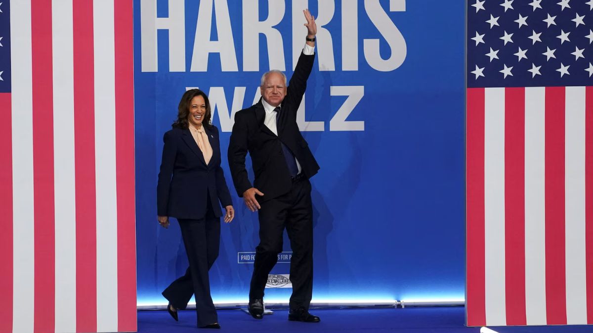Democrat presidential nominee Vice President Kamala Harris, and her running mate time Walz, campaigned together for the first time on Tuesday (August 6). Reuters Democrat presidential nominee Vice President Kamala Harris, and her running mate time Walz, campaigned together for the first time on Tuesday (August 6). Reuters
