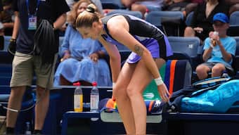 Karolina Pliskova retired after just three points against Jasmine Paolini in their US Open match. AP