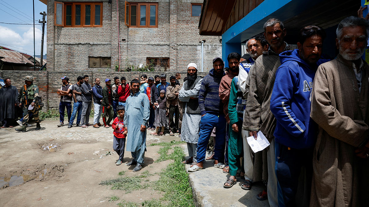 (File) People stand in line to vote at a polling station during the fourth general election phase, in south Kashmir's Pulwama district, May 13, 2024. Reuters (File) People stand in line to vote at a polling station during the fourth general election phase, in south Kashmir's Pulwama district, May 13, 2024. Reuters