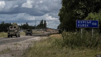 Ukrainian military vehicles at a crossing point at the border with Russia in the Sumy region of Ukraine on August 13, 2024. REUTERS 