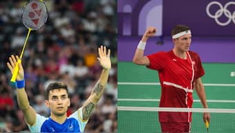 Lakshya Sen takes on Viktor Axelsen in the semi-finals of the men's singles badminton event at the 2024 Paris Olympics. AP
