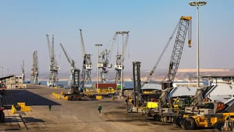 Cranes on the docks in the harbour, Benguela Province, Lobito, Angola. AFP File
