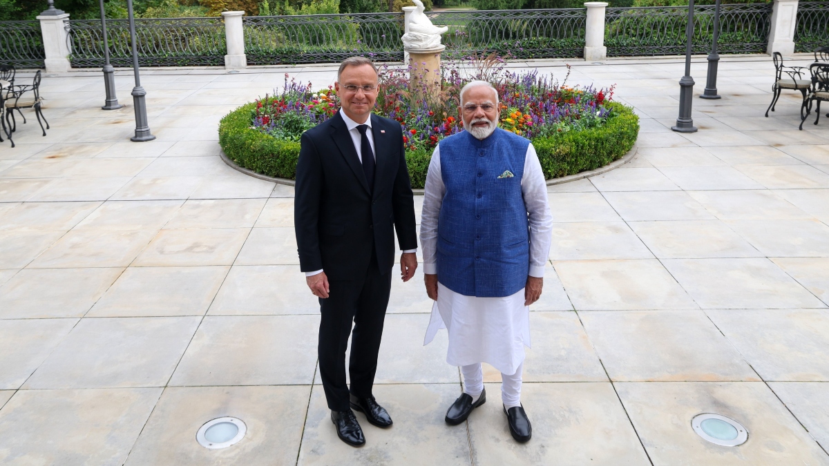 Prime Minister Narendra Modi with Poland President President Andrzej in Warsaw on Thursday. Image Courtesy: @narendramodi Prime Minister Narendra Modi with Poland President President Andrzej in Warsaw on Thursday. Image Courtesy: @narendramodi