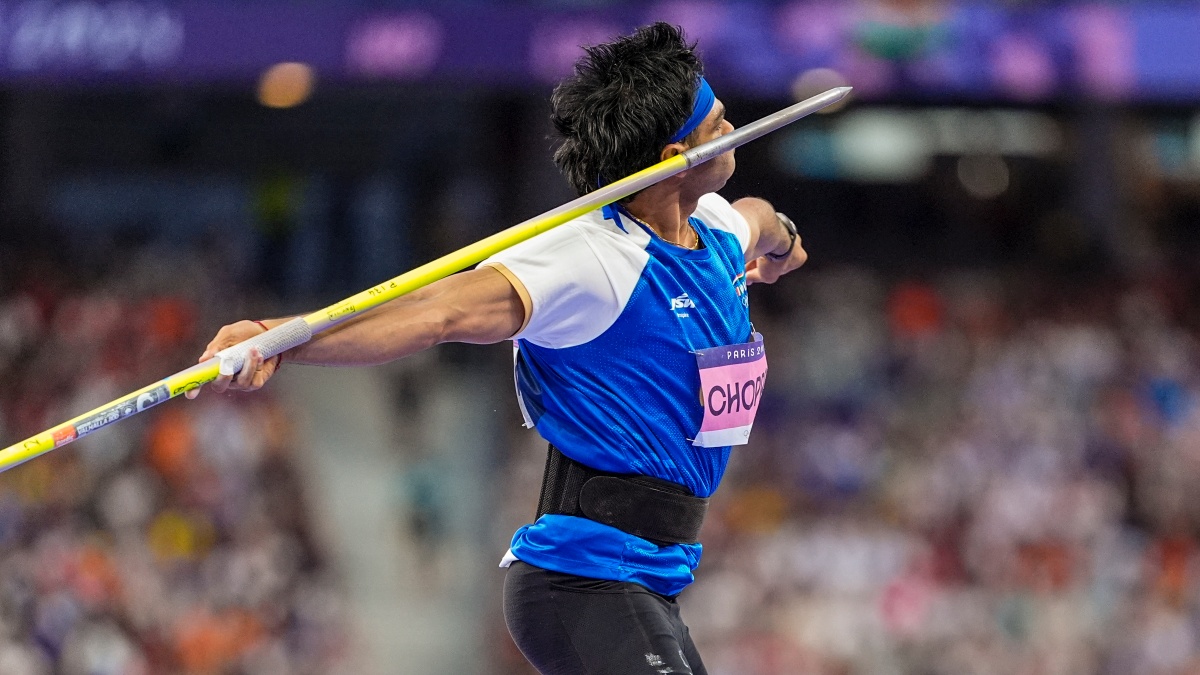 Neeraj Chopra competes in the men's javelin throw final at the 2024 Paris Olympics. PTI Neeraj Chopra competes in the men's javelin throw final at the 2024 Paris Olympics. PTI