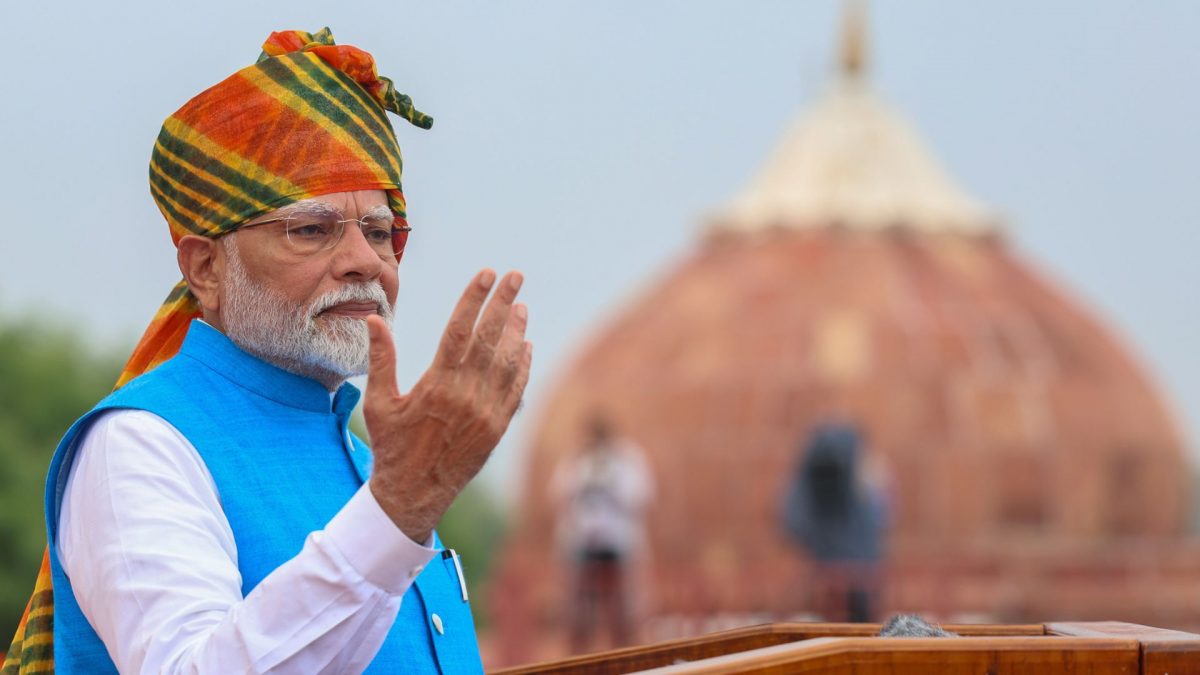 Prime Minister Narendra Modi addressing the nation on the occasion of 78th Independence Day at Red Fort, in Delhi on August 15, 2024. PIB Prime Minister Narendra Modi addressing the nation on the occasion of 78th Independence Day at Red Fort, in Delhi on August 15, 2024. PIB